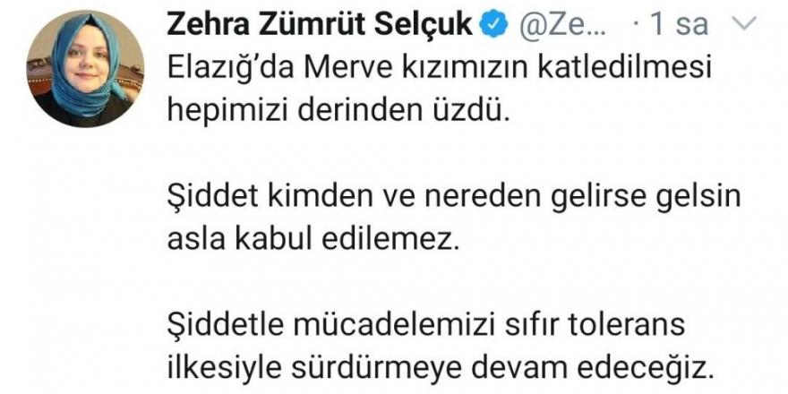 Bakan Zehra Zümrüt Selçuk:"Şiddet kimden ve nereden gelirse gelsin asla kabul edilemez"