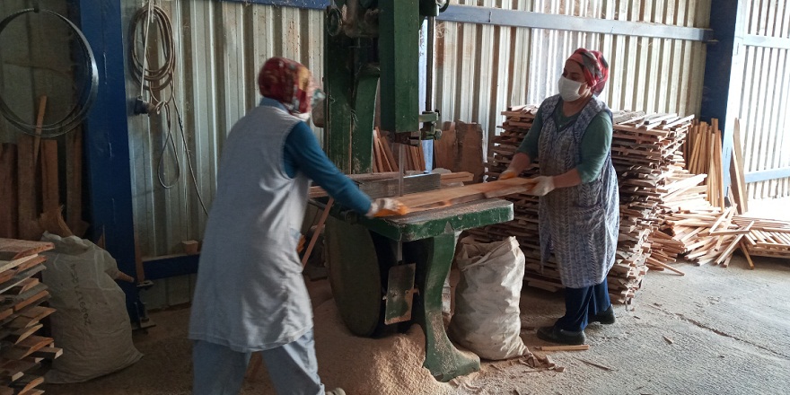 Kereste fabrikasında çalışan kadınlardan erkeklere taş çıkartan işçilik