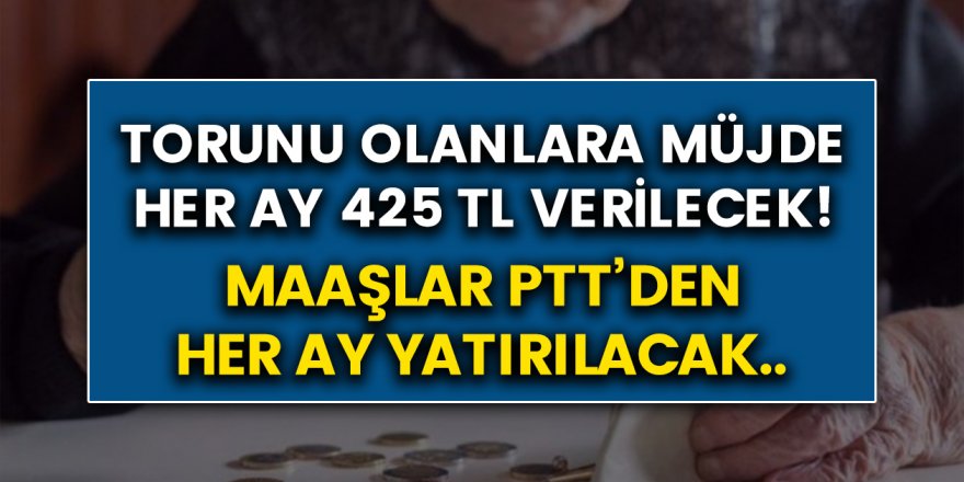 Torunu olan herkese büyük müjde duyuruldu! Her ay 425 TL ödeme yapılacak! Paralar PTT'den yatırılacak…